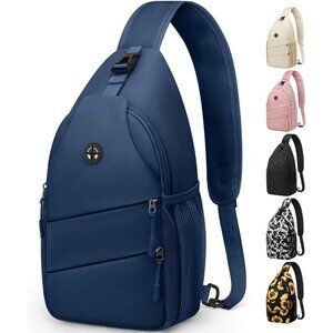 👑Men Trendy Sling Bag Backpack Navy Blue Casual Convertible Shoulder Strap Bag